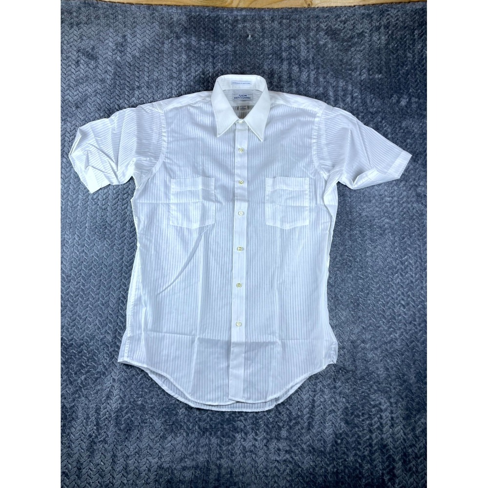 Arrow Kent Classic Dress Shirt Mens 15.5 White Striped Short Sleeve Business